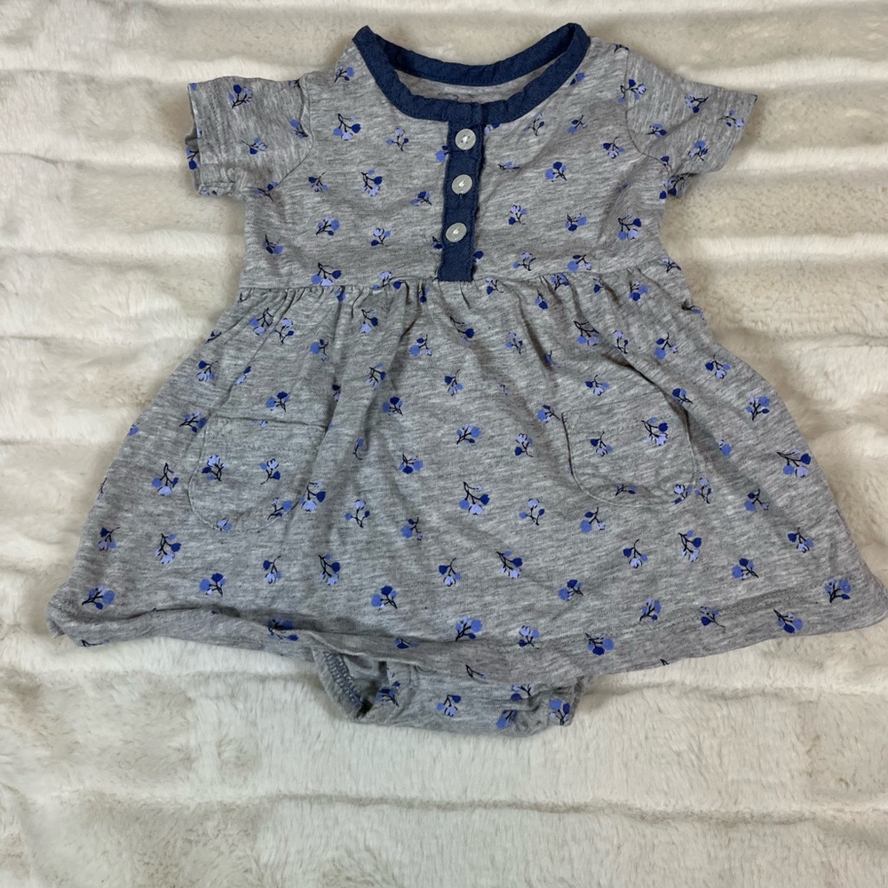 Carters 3M Baby Girl Grey Blue Preppy Floral Skirted Bodysuit Onesie Summer